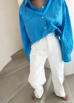 The Frankie Shop CLOTHING Lawan Cropped Shirt - Ocean