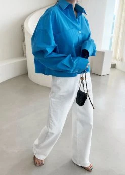 The Frankie Shop CLOTHING Lawan Cropped Shirt - Ocean