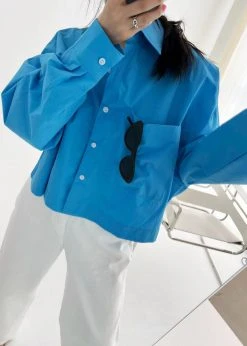 The Frankie Shop CLOTHING Lawan Cropped Shirt - Ocean