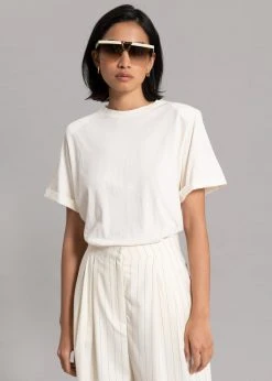 The Frankie Shop Lena Padded Shoulder Tee - Cream CLOTHING
