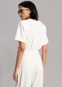 The Frankie Shop Lena Padded Shoulder Tee - Cream CLOTHING