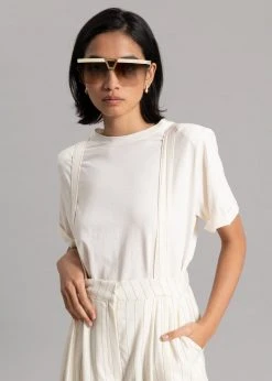 The Frankie Shop Lena Padded Shoulder Tee - Cream CLOTHING