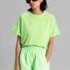 The Frankie Shop Lena Padded Shoulder Tee - Lime