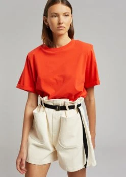 The Frankie Shop Lena Padded Shoulder Tee - Red CLOTHING