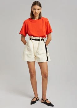 The Frankie Shop Lena Padded Shoulder Tee - Red CLOTHING