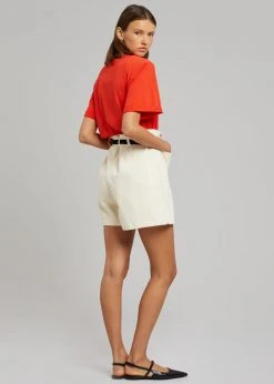 The Frankie Shop Lena Padded Shoulder Tee - Red CLOTHING