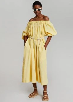 Beside You CLOTHING Leone Off Shoulder Dress - Pale Yellow