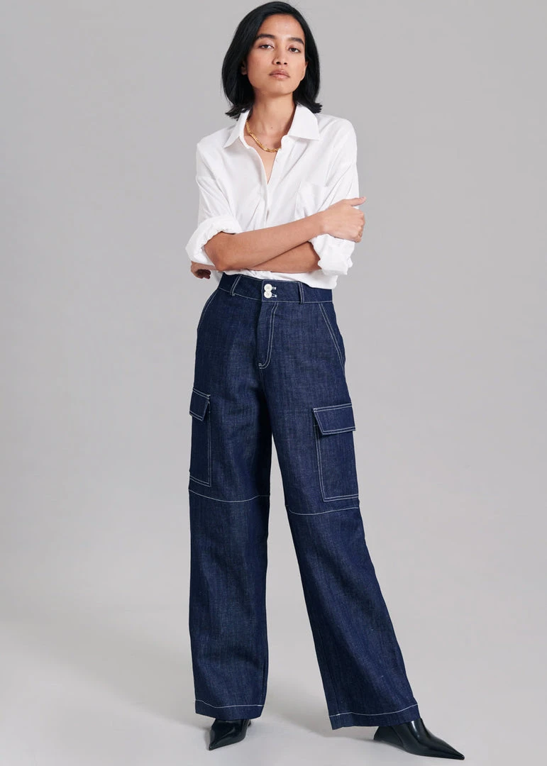 The Frankie Shop CLOTHING Lomi Cargo Denim Pants - Navy