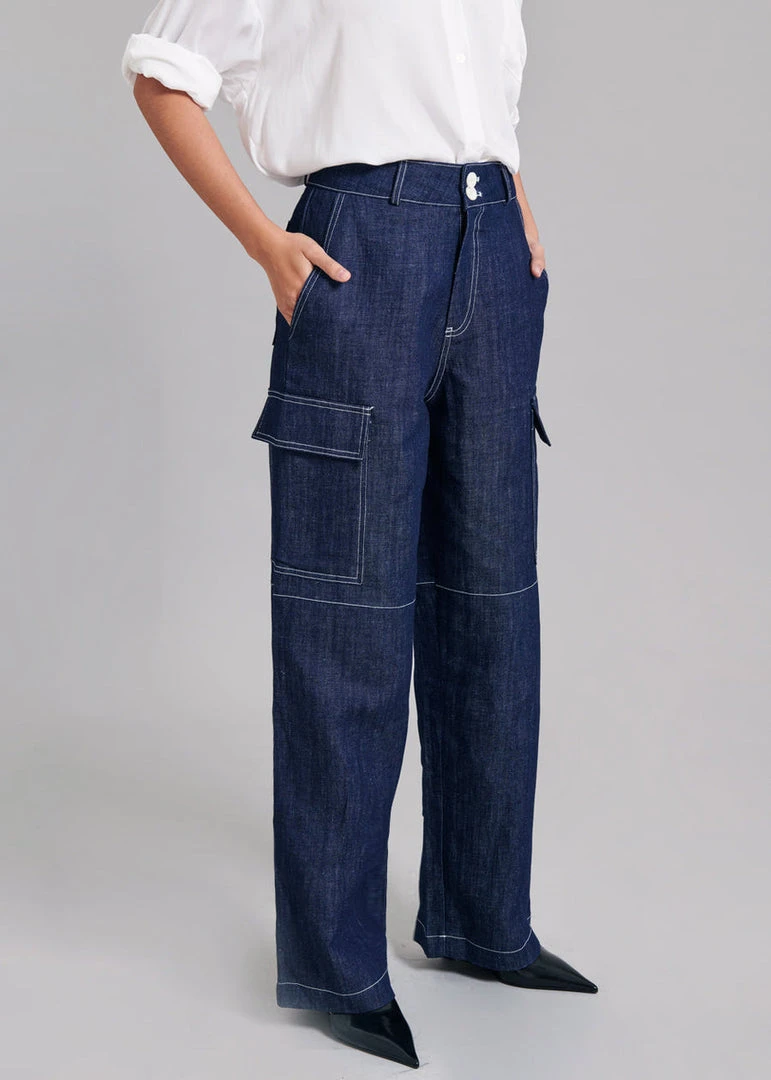 The Frankie Shop CLOTHING Lomi Cargo Denim Pants - Navy
