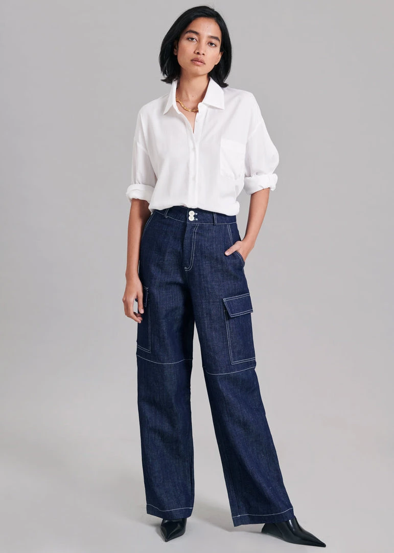 The Frankie Shop CLOTHING Lomi Cargo Denim Pants - Navy