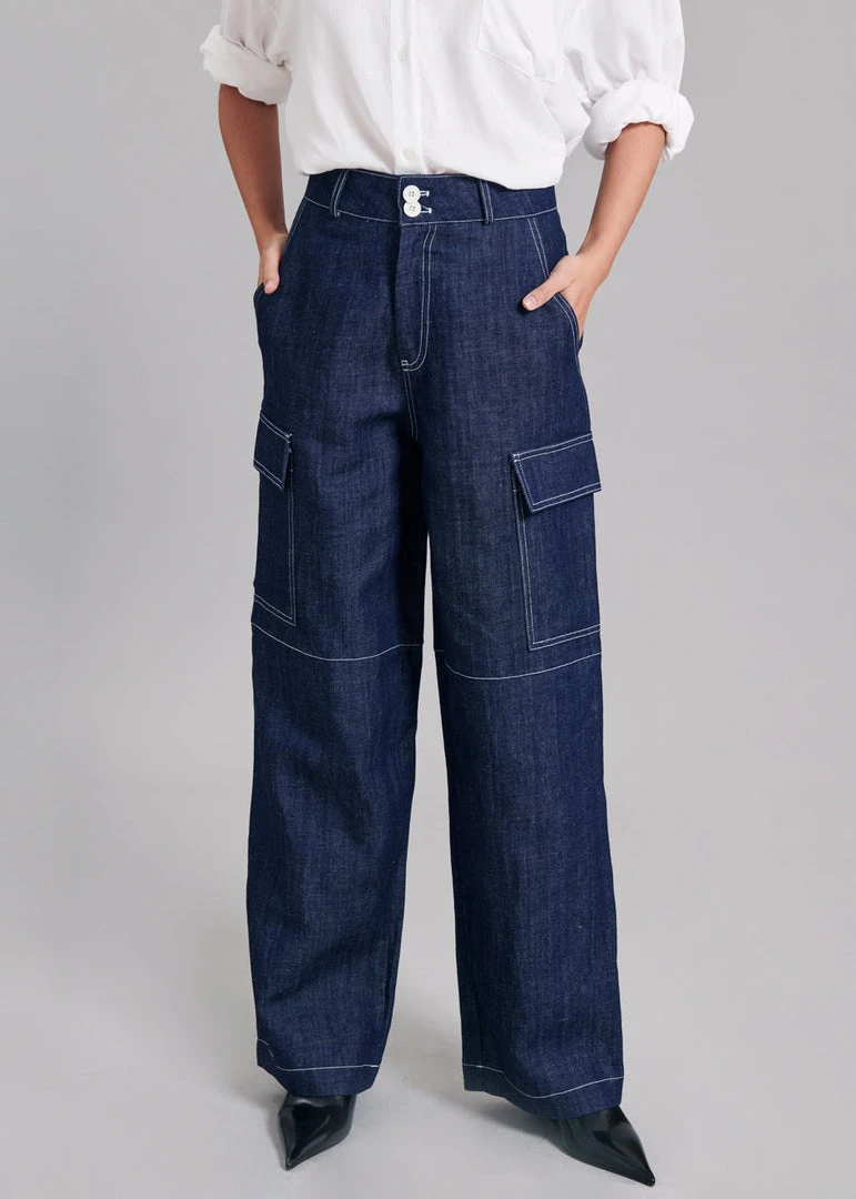 The Frankie Shop CLOTHING Lomi Cargo Denim Pants - Navy