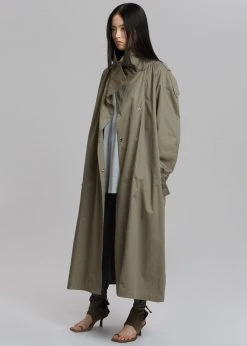 The Frankie Shop Lottie Wing Collar Trench Coat - Olive
