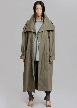 The Frankie Shop Lottie Wing Collar Trench Coat - Olive