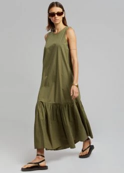 The Frankie Shop CLOTHING LouLou Flouncy Hem Dress - Khaki