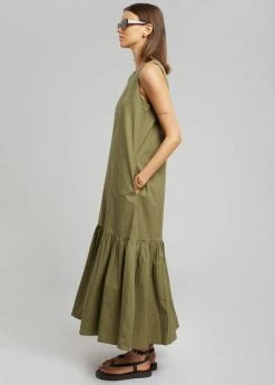 The Frankie Shop CLOTHING LouLou Flouncy Hem Dress - Khaki
