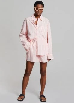 The Frankie Shop Lui Cotton Boxer Short - Pink Stripe CLOTHING