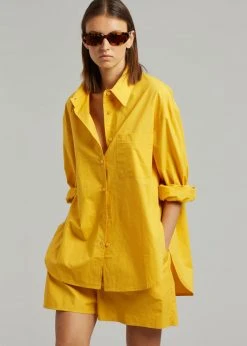 The Frankie Shop Lui Cotton Shirt - Gold Yellow CLOTHING