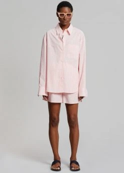 The Frankie Shop Lui Cotton Shirt - Pink Stripe CLOTHING