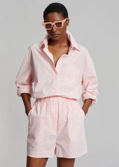 The Frankie Shop Lui Cotton Shirt - Pink Stripe CLOTHING