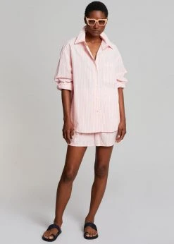 The Frankie Shop Lui Cotton Shirt - Pink Stripe CLOTHING