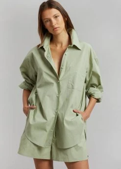 The Frankie Shop Lui Cotton Shirt - Sage CLOTHING