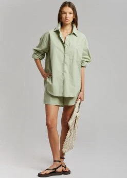 The Frankie Shop Lui Cotton Shirt - Sage CLOTHING