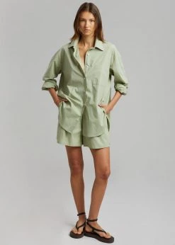 The Frankie Shop Lui Cotton Shirt - Sage CLOTHING