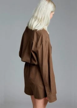 The Frankie Shop Lui Organic Cotton Boxer Short - Chocolate CLOTHING