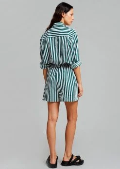 The Frankie Shop Lui Organic Cotton Boxer Short - Pine Stripe