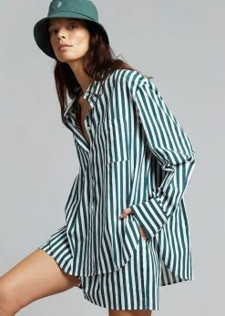 The Frankie Shop Lui Organic Cotton Boxer Short - Pine Stripe