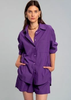 The Frankie Shop Lui Organic Cotton Shirt - Berry CLOTHING