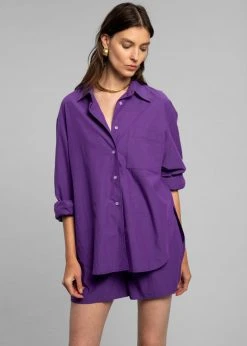 The Frankie Shop Lui Organic Cotton Shirt - Berry CLOTHING