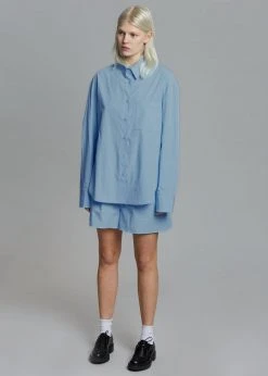 The Frankie Shop Lui Organic Cotton Shirt - Blue CLOTHING