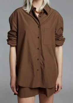 The Frankie Shop Lui Organic Cotton Shirt - Chocolate