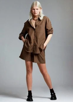 The Frankie Shop Lui Organic Cotton Shirt - Chocolate