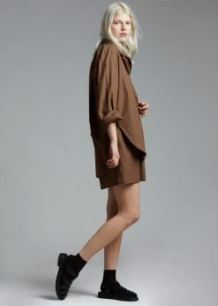 The Frankie Shop Lui Organic Cotton Shirt - Chocolate