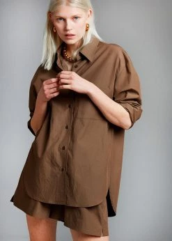 The Frankie Shop Lui Organic Cotton Shirt - Chocolate