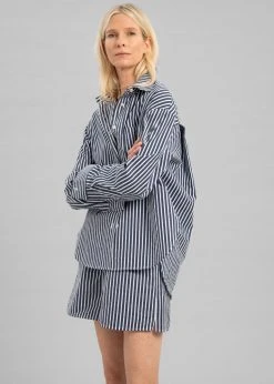 The Frankie Shop Lui Organic Cotton Shirt - Navy Stripe