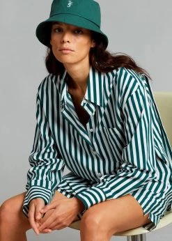 The Frankie Shop CLOTHING Lui Organic Cotton Shirt - Pine Stripe