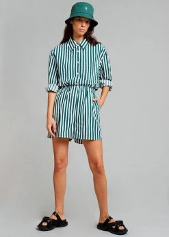 The Frankie Shop CLOTHING Lui Organic Cotton Shirt - Pine Stripe