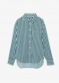 The Frankie Shop CLOTHING Lui Organic Cotton Shirt - Pine Stripe