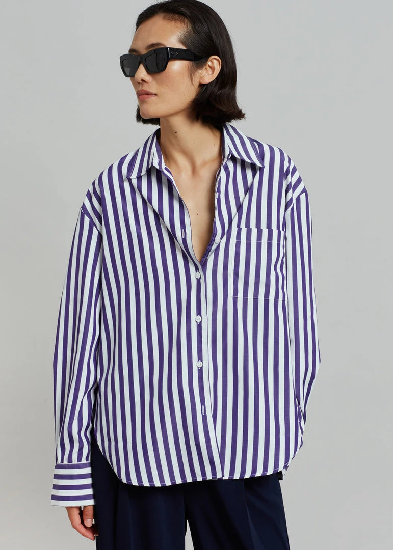 The Frankie Shop Lui Stripe Shirt - Deep Blue CLOTHING