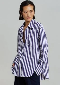 The Frankie Shop Lui Stripe Shirt - Deep Blue CLOTHING