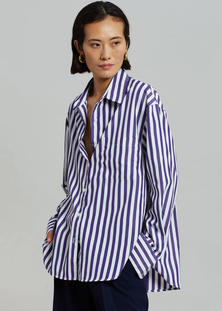 The Frankie Shop Lui Stripe Shirt - Deep Blue CLOTHING