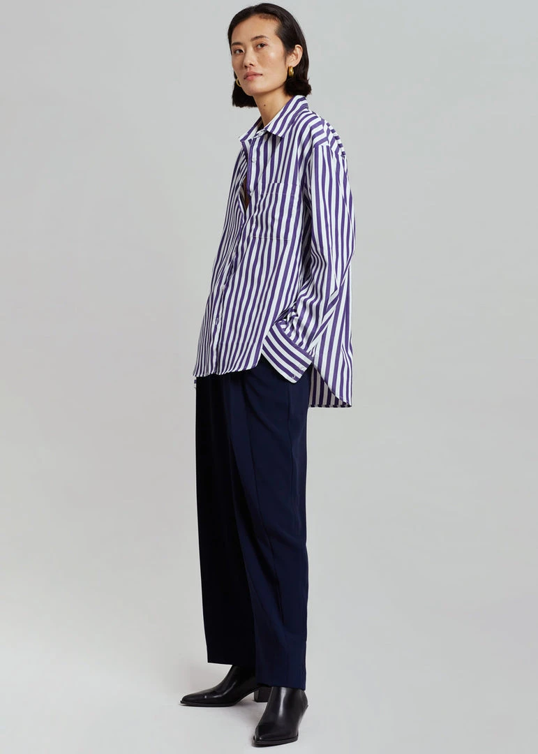 The Frankie Shop Lui Stripe Shirt - Deep Blue CLOTHING