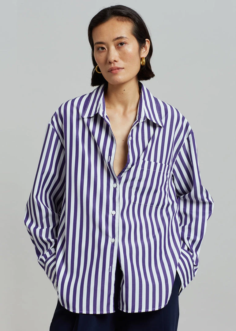 The Frankie Shop Lui Stripe Shirt - Deep Blue CLOTHING