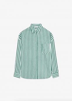 The Frankie Shop Lui Stripe Shirt - Green CLOTHING