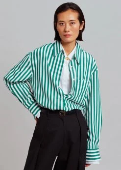 The Frankie Shop Lui Stripe Shirt - Green CLOTHING