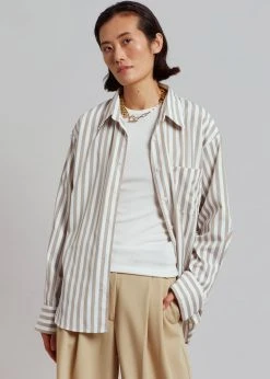 The Frankie Shop Lui Stripe Shirt - Sand CLOTHING
