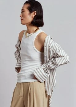 The Frankie Shop Lui Stripe Shirt - Sand CLOTHING